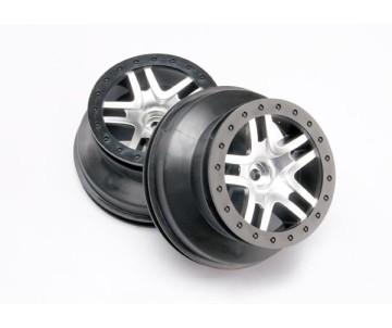 Traxxas Wheels, Sct Split-Spoke, Satin Chrome, Black Beadlock Style, Dual Profile (2.2