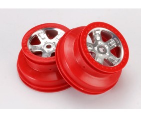 Traxxas Wheels, Sct Satin Chrome With Red Beadlock, Dual Profile (2.2
