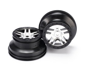 Traxxas Wheels, Sct Split-Spoke, Satin Chrome, Black Beadlock Style, Dual Profile (2.2