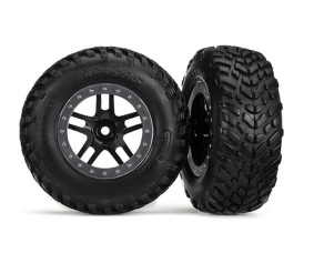 TraxxasTires & wheels, assembled, glued (SCT Split Spoke Chrome, Red beadlock style, dual profile (2.2