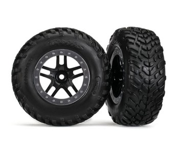TraxxasTires & wheels, assembled, glued (SCT Split Spoke Chrome, Red beadlock style, dual profile (2.2