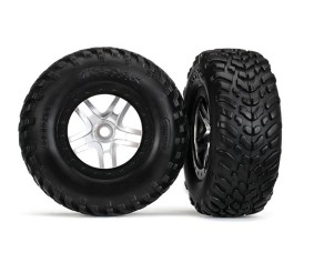 TraxxasTires & wheels, assembled, glued (SCT Split Spoke Chrome, Red bdlock style, dual profile (2.2