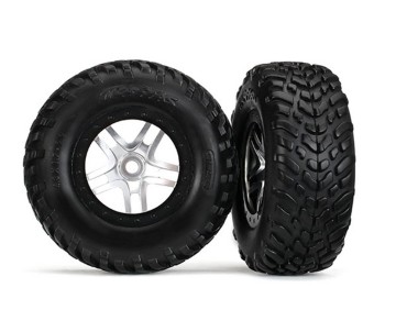TraxxasTires & wheels, assembled, glued (SCT Split Spoke Chrome, Red bdlock style, dual profile (2.2