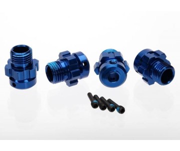 Traxxas Traxxas Wheel hub, splined, 17mm, 6061-T6 aluminum (blue-anodized) (4)/ screw pin, 4x13mm (with threadlock) (4) (for 6mm axles)