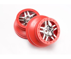 Traxxas Wheels, Sct Split-Spoke, Chrome, Red Beadlock Style, Dual Profile (2.2