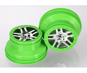 Traxxas Wheels, Sct Split-Spoke, Chrome, Green Beadlock Style, Dual Profile (2.2