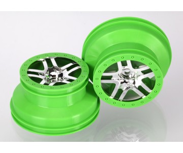 Traxxas Wheels, Sct Split-Spoke, Chrome, Green Beadlock Style, Dual Profile (2.2