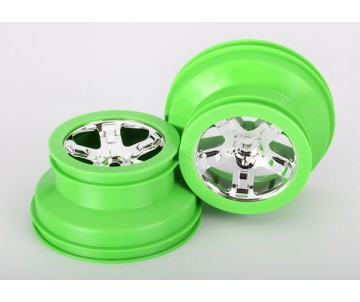 Traxxas Wheels, Sct, Chrome, Green Beadlock Style, Dual Profile (2.2