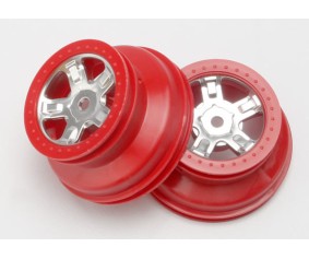 Traxxas Wheels, Sct Satin Chrome, Red Beadlock Style, Dual Profile (1.8