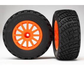 Traxxas Tires & wheels, assembled, glued (Orange wheels, BFGoodrich Rally, gravel pattern, tires, foam inserts) (2) (TSM rated)