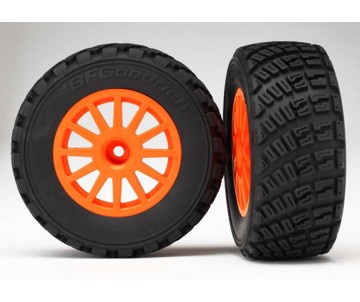 Traxxas Tires & wheels, assembled, glued (Orange wheels, BFGoodrich Rally, gravel pattern, tires, foam inserts) (2) (TSM rated)
