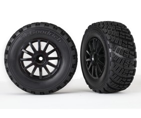 Traxxas Traxxas Tires & wheels, assembled, glued (black wheels, gravel pattern tires, foam inserts) (2) (TSM rated)