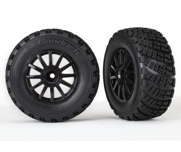 Traxxas Traxxas Tires & wheels, assembled, glued (black wheels, gravel pattern tires, foam inserts) (2) (TSM rated)