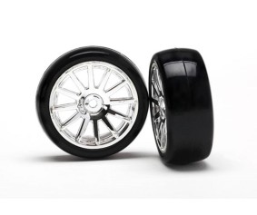 Traxxas Tires & wheels, assembled, glued (12-spoke chrome wheels, slick tires) (2)