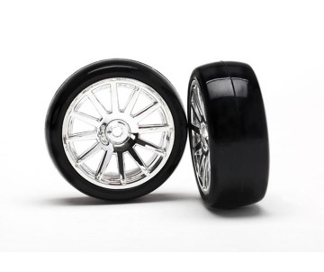 Traxxas Tires & wheels, assembled, glued (12-spoke chrome wheels, slick tires) (2)