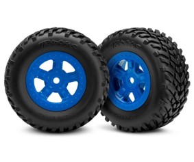 Traxxas Tires and wheels, assembled, glued (SCT blue wheels, SCT off-road racing tires) (1 each, right & left)
