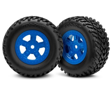 Traxxas Tires and wheels, assembled, glued (SCT blue wheels, SCT off-road racing tires) (1 each, right & left)