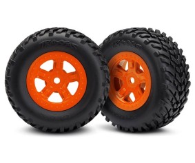 Traxxas Tires and wheels, assembled, glued (SCT orange wheels, SCT off-road racing tires) (1 each, right & left)