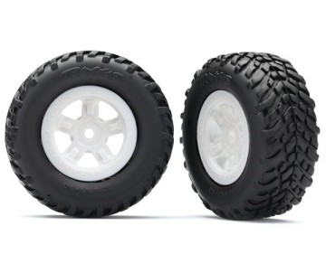 Traxxas Tires and wheels, assembled, glued (SCT white wheels, SCT off-road racing tires) (1 each, right & left)