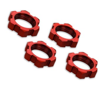 Traxxas Wheel Nuts, Splined, 17mm, Serrated (red-anodized) (4)
