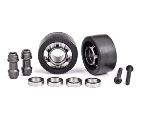 Traxxas Wheels, Wheelie Bar, 6061-T6 Aluminum (Dark Titanium-Anodized) (2)/ Axle, Wheelie Bar, 6061-T6 Aluminum (2)/ 10x15x4 Ball Bearings (4)