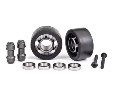 Traxxas Wheels, Wheelie Bar, 6061-T6 Aluminum (Dark Titanium-Anodized) (2)/ Axle, Wheelie Bar, 6061-T6 Aluminum (2)/ 10x15x4 Ball Bearings (4)
