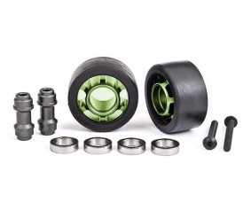 Traxxas Wheels, Wheelie Bar, 6061-T6 Aluminum (Green-Anodized) (2)/ Axle, Wheelie Bar, 6061-T6 Aluminum (2)/ 10x15x4 Ball Bearings (4)