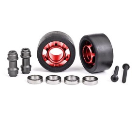Traxxas Wheels, Wheelie Bar, 6061-T6 Aluminum (Red-Anodized) (2)/ Axle, Wheelie Bar, 6061-T6 Aluminum (2)/ 10x15x4 Ball Bearings (4)