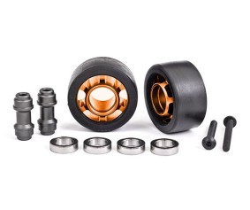 Traxxas Wheels, Wheelie Bar, 6061-T6 Aluminum (Orange-Anodized) (2)/ Axle, Wheelie Bar, 6061-T6 Aluminum (2)/ 10x15x4 Ball Bearings (4)