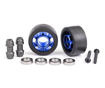 Traxxas Wheels, Wheelie Bar, 6061-T6 Aluminum (Blue-Anodized) (2)/ Axle, Wheelie Bar, 6061-T6 Aluminum (2)/ 10x15x4 Ball Bearings (4)