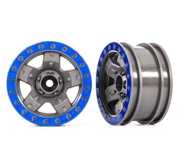 Traxxas Wheels, TRX-4 Sport 2.2 (Gray, Blue Beadlock Style) (2)