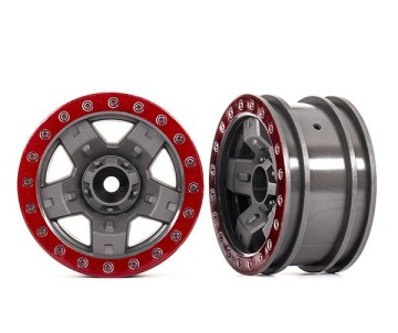 Traxxas Wheels, TRX-4 Sport 2.2 (Gray, Red Beadlock Style) (2)