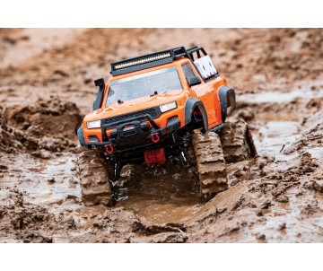 Traxxas TRX-4 with Deep-Terrain Traxx with Tires and Wheels: 1/10 Scale 4WD Electric Truck - Orange. Ready-to-Race with TQ 2.4GHz Radio System, XL-5 HV ESC (fwd/rev) and Titan 550 motor and Painted Clipless Body (Requires battery and charger)