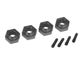 Traxxas Wheel hubs, 12mm hex, 6061-T6 aluminum (charcoal gray-anodized) (4)/ screw pin (4)