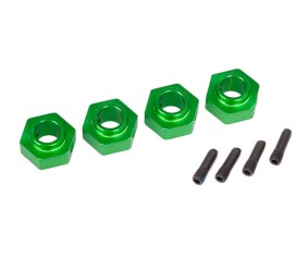 Traxxas Wheel hubs, 12mm hex, 6061-T6 aluminum (green-anodized) (4)/ screw pin (4)
