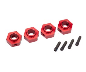 Traxxas Traxxas Wheel hubs, 12mm hex, 6061-T6 aluminum (red-anodized) (4)/ screw pin (4)