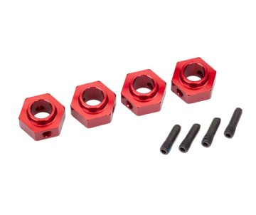 Traxxas Traxxas Wheel hubs, 12mm hex, 6061-T6 aluminum (red-anodized) (4)/ screw pin (4)
