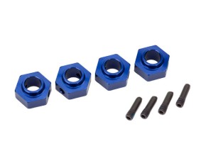 Traxxas Traxxas Wheel hubs, 12mm hex, 6061-T6 aluminum (blue-anodized) (4)/ screw pin (4)