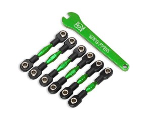 Traxxas Turnbuckles, aluminum (green-anodized), camber links, 32mm (front) (2)/ camber links, 28mm (rear) (2)/ toe links, 34mm (2)/ aluminum wrench
