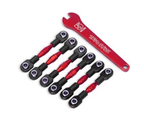 Traxxas Turnbuckles, aluminum (red-anodized), camber links, 32mm (front) (2)/ camber links, 28mm (rear) (2)/ toe links, 34mm (2)/ aluminum wrench