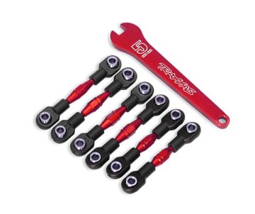 Traxxas Turnbuckles, aluminum (red-anodized), camber links, 32mm (front) (2)/ camber links, 28mm (rear) (2)/ toe links, 34mm (2)/ aluminum wrench