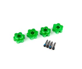 Traxxas Wheel hubs, hex, aluminum (green-anodized) (4)/ 4x13mm screw pins (4)