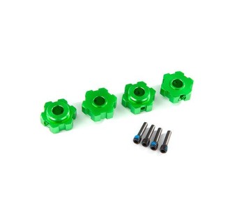 Traxxas Wheel hubs, hex, aluminum (green-anodized) (4)/ 4x13mm screw pins (4)