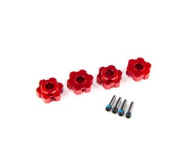 Traxxas Wheel hubs, hex, aluminum (red-anodized) (4)/ 4x13mm screw pins (4)
