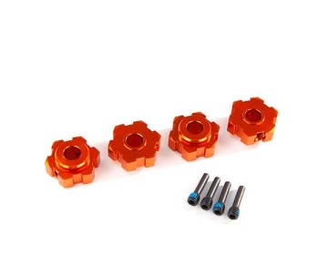Traxxas Wheel hubs, hex, aluminum (orange-anodized) (4)/ 4x13mm screw pins (4)