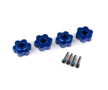 Traxxas Wheel hubs, hex, aluminum (blue-anodized) (4)/ 4x13mm screw pins (4)