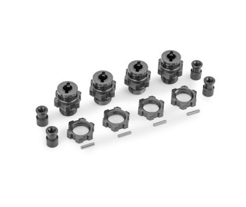 Traxxas Wheel hubs, splined, 17mm, short (gray-anodized) (4)/ wheel nuts, splined, 17mm (gray-anodized) (4)/ hub retainer M4 X 0.7 (4)/ axle pin (4) (for use with #9080 upgrade kit)