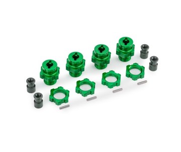 Traxxas Wheel hubs, splined, 17mm, short (green-anodized) (4)/ wheel nuts, splined, 17mm (green-anodized) (4)/ hub retainer M4 X 0.7 (4)/ axle pin (4) (for use with #9080 upgrade kit)