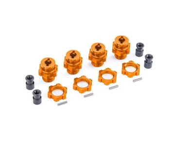 Traxxas Wheel hubs, splined, 17mm, short (orange-anodized) (4)/ wheel nuts, splined, 17mm (orange-anodized) (4)/ hub retainer M4 X 0.7 (4)/ axle pin (4) (for use with #9080 upgrade kit)