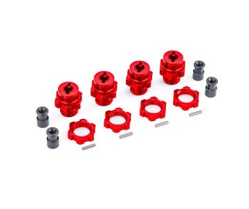 Traxxas Wheel hubs, splined, 17mm, short (red-anodized) (4)/ wheel nuts, splined, 17mm (red-anodized) (4)/ hub retainer M4 X 0.7 (4)/ axle pin (4) (for use with #9080 upgrade kit)